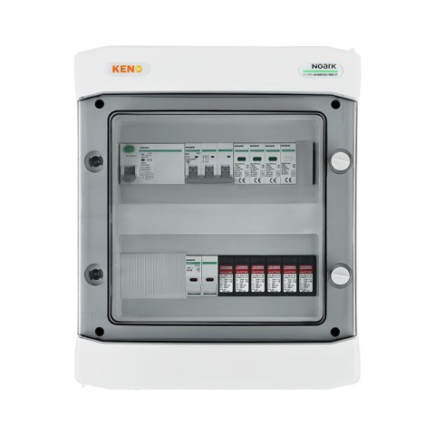 DC+AC biztonsági elosztó 1000V-os túlfeszültség-levezetővel típus 1+2, 1 x PV string, 1 x MPPT, túláram védelem 2x15A // AC Túlfeszültség-levezető típus 1+2, 10A 3-F, RCD 100mA 40A