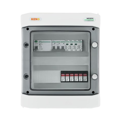 DC+ AC biztonsági elosztó 1000V-os túlfeszültség-levezetővel típus 1+2, 2 x PV string, 2 x MPPT // AC Túlfeszültség-levezető típus 1+2, 20A 3-F, RCD 100mA 40A
