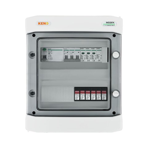 DC+ AC biztonsági elosztó 1000V-os túlfeszültség-levezetővel típus 1+2, 4 x PV string, 2 x MPPT // AC Túlfeszültség-levezető típus 1+2, 50A 3-F, RCD 300mA