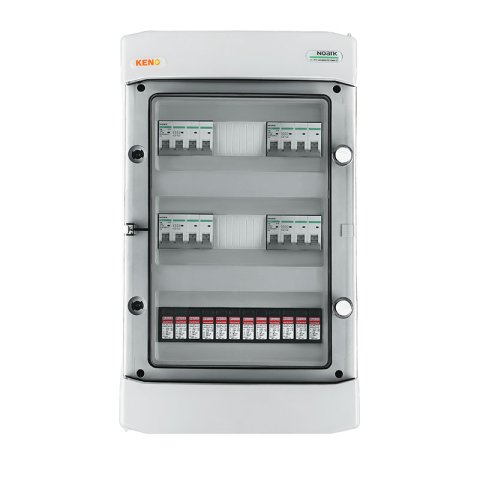 DC elosztódoboz 1000V-os túlfeszültség-levezetővel típus 1+2, 4x PV string, 4x MPPT, 4x DC szakaszoló kapcsoló 16A