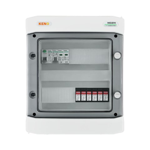 DC+ AC biztonsági elosztó DC 1000V Túlfeszültség-levezető típus 2, 2x PV string, 2x MPPT // AC Túlfeszültség-levezető típus 2, 20A 1F, RCD 100mA
