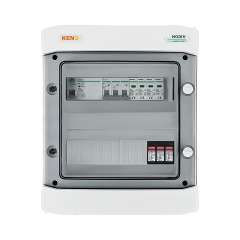 DC+AC biztonsági elosztó 1000V-os túlfeszültség-levezetővel típus 1+2, 2 x PV string, 1 x MPPT // 20kA AC Túlfeszültség-levezető típus 2, 32A 3-F, RCD 40A/300mA