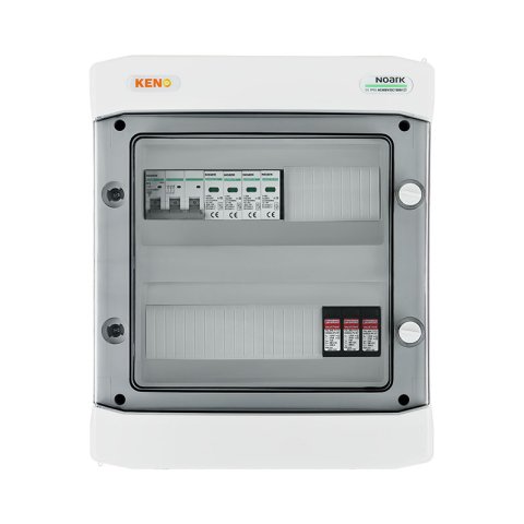 DC+ AC biztonsági elosztó 1000V-os túlfeszültség-levezetővel típus 1+2, 1 x PV string, 1 x MPPT // AC Túlfeszültség-levezető típus 2, 16A 3-F