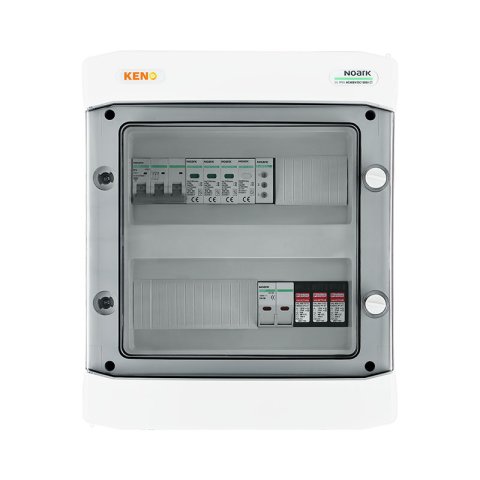 DC+AC biztonsági elosztó 1000V-os túlfeszültség-levezetővel típus 1+2, 1 x PV string, 1 x MPPT, túláram védelem 2x15A // AC Túlfeszültség-levezető típus 1+2, 16A 3-F, fázisjelzés