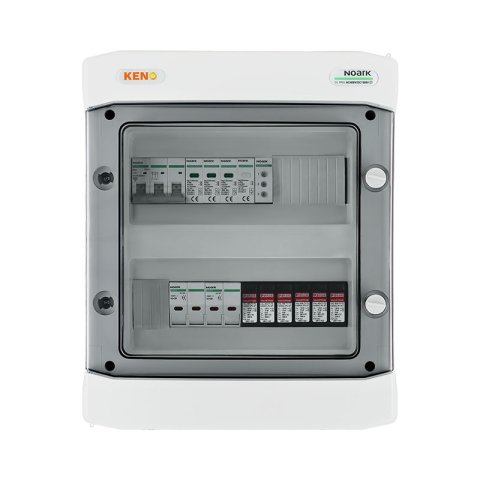 DC+AC biztonsági elosztó 1000V-os túlfeszültség-levezetővel típus 1+2, 2 x PV string, 2 x MPPT, túláram védelem 4x15A// AC Túlfeszültség-levezető típus 1+2, 16A 3-F, fázisjelzés