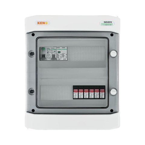 DC+AC biztonsági elosztó 1000V-os túlfeszültség-levezetővel típus 2, 2x PV string, 2x MPPT // AC Túlfeszültség-levezető típus 1+2, 20A 1-F, RCD típus A 40A/100mA
