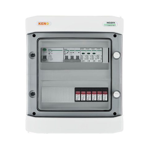 DC+AC biztonsági elosztó 1000V-os túlfeszültség-levezetővel típus 2, 2 x PV string, 2 x MPPT // AC Túlfeszültség-levezető típus 1+2, 10A 3-F, 100mA 40A