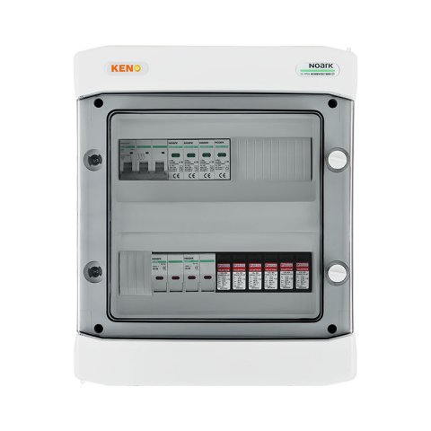 DC+AC biztonsági elosztó 1000V-os túlfeszültség-levezetővel típus 2, 2 x PV string, 2 x MPPT, túláram védelem 4x20A // AC Túlfeszültség-levezető típus 2, switch 20A 3-F