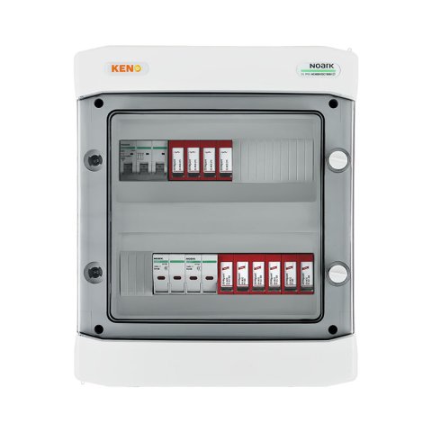 DC+AC biztonsági elosztó Dehn típus 2 túlfeszültség-levezető 1000V, 2 x PV string, 2 x MPPT, túláram védelem 4x20A // Dehn AC Túlfeszültség-levezető típus 2, switch 20A 3-F
