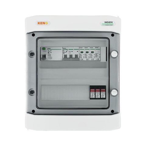 DC+ AC biztonsági elosztó 1000V-os túlfeszültség-levezetővel típus 1+2, 1 x PV string, 1 x MPPT // AC Túlfeszültség-levezető típus 1+2, 10A 3-F, RCD típus A 40A/300mA