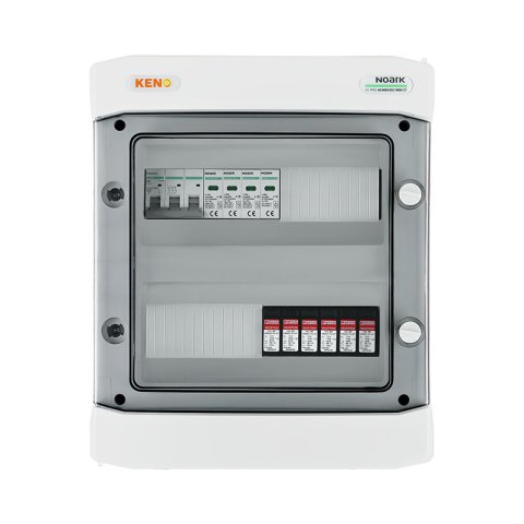 DC+AC biztonsági elosztó 1000V-os túlfeszültség-levezetővel típus 2, 4 x PV string, 2 x MPPT // AC Túlfeszültség-levezető típus 2, 50A 3-F
