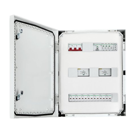 Inverter biztonsági elosztó IP66 DC túlfeszültség-levezető Citel 25kA 1000V típus 1+2, 7x input 7x output, PV, 2x MPPT, túláram védelem 14x15A // AC Túlfeszültség-levezető típus 1+2, 100A 3F, FR 100A, fázisjelzés (Fronius Tauro ECO 50-3-P)
