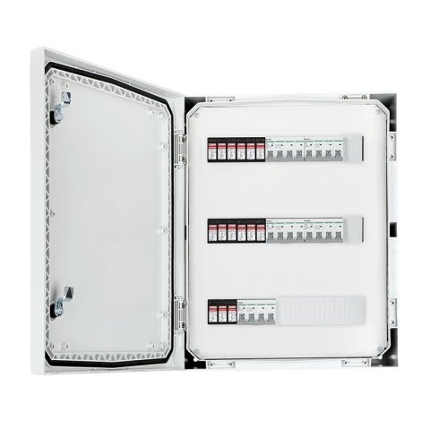 Biztonsági elosztó IP 66 túlfeszültség-levezető DC 1000V típus 1+2, 5x PV string, 5x MPPT, 5x szakaszoló kapcsoló DC 4P 32A 1000V