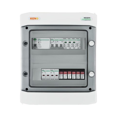 KENO hermetikus védelmi elosztó DC+AC túlfeszültség levezetővel 1000V típus 1+2, 2 x PV string, 2 x MPPT, biztonsági transz. 4x15A // AC típus 1+2, 16A 3-F, RCD típus A 40A/100mA