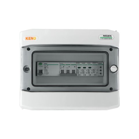 Inverter biztonsági elosztó AC túlfeszültség-levezetővel típus 1 + 2, 20A 3-F, RCD típus A 40A / 300mA, fázisjelzés