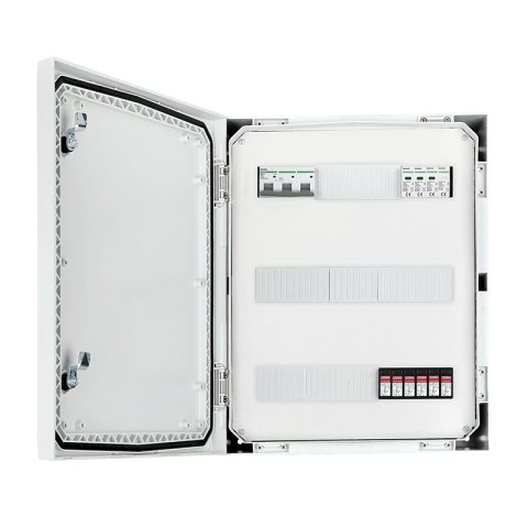 DC + AC biztonsági elosztó 1000V-os túlfeszültség-levezetővel típus 1+2, 4x PV string, 2x MPPT, lim. AC típus 1+2, 80A 3-F
