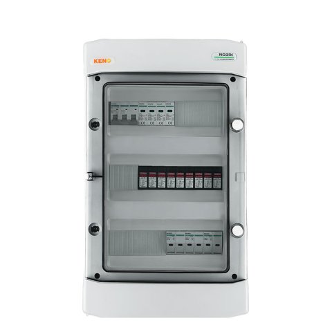 DC + AC biztonsági elosztó 1000V-os túlfeszültség-levezetővel típus 2, 3 x PV string, 3 x MPPT, 4x védelmi transz. 15A // lim. AC típus 2, 32A 3-F