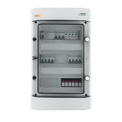 DC + AC biztonsági elosztó 1000V-os túlfeszültség-levezetővel típus 2, 2 x PV string, 2 x MPPT, 2x DC 16A // lim. AC típus 2, 20A 3-F, RCD típus A 40A/300mA