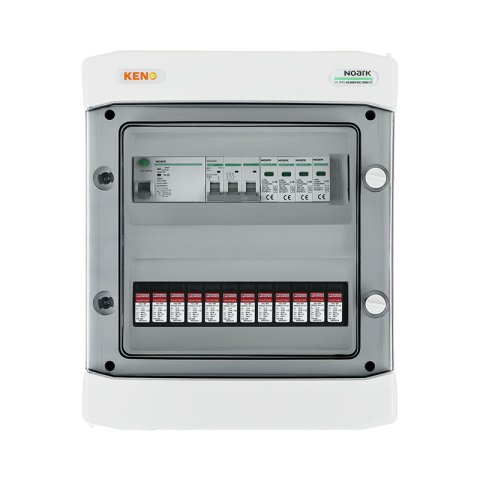 DC + AC biztonsági elosztó 1000V-os túlfeszültség-levezetővel típus 2, 4 x PV string, 4 x MPPT // lim. AC típus 2, 32A 3-F, RCD típus A 40A/300mA