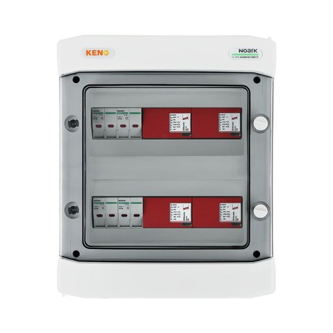DC biztonsági elosztó Dehn 1000V-os túlfeszültség-levezetővel típus 1+2, 4x PV string, 4x MPPT, 8x védelmi transz. 15A