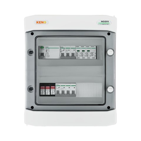 DC + AC biztonsági elosztó 1000V-os túlfeszültség-levezetővel típus 1+2, 1 x PV string, 1 x MPPT, DC 16A 4P// lim. AC típus 1+2, 16A 3-F, RCD típus A 40A/300mA