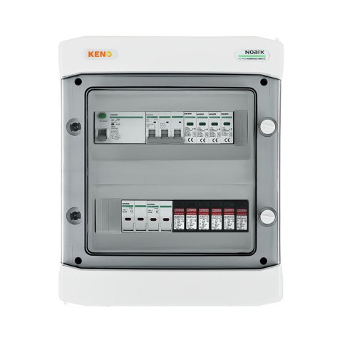 DC + AC biztonsági elosztó 1000V-os túlfeszültség-levezetővel típus 1+2, 2 x PV string, 2 x MPPT, védelmi transz. 4X20A // lim. AC típus 2, 32A 3-F, RCD típus A 40A/300mA
