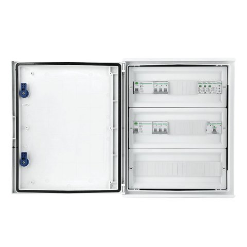 Inverter csatlakozódoboz IP 66 AC túlfeszültség-levezetővel 1 + 2, 2x 50A 3-F, 2x RCD típusú A 63A / 300mA, FR 125A, jel. fázisok